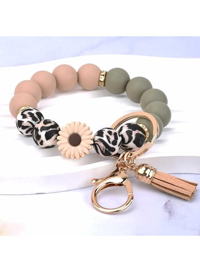 Silicone Beaded Keychain Wristlet Key Ring Bracelet Cute Car Key Chain Holder for Women Girls - Image 2